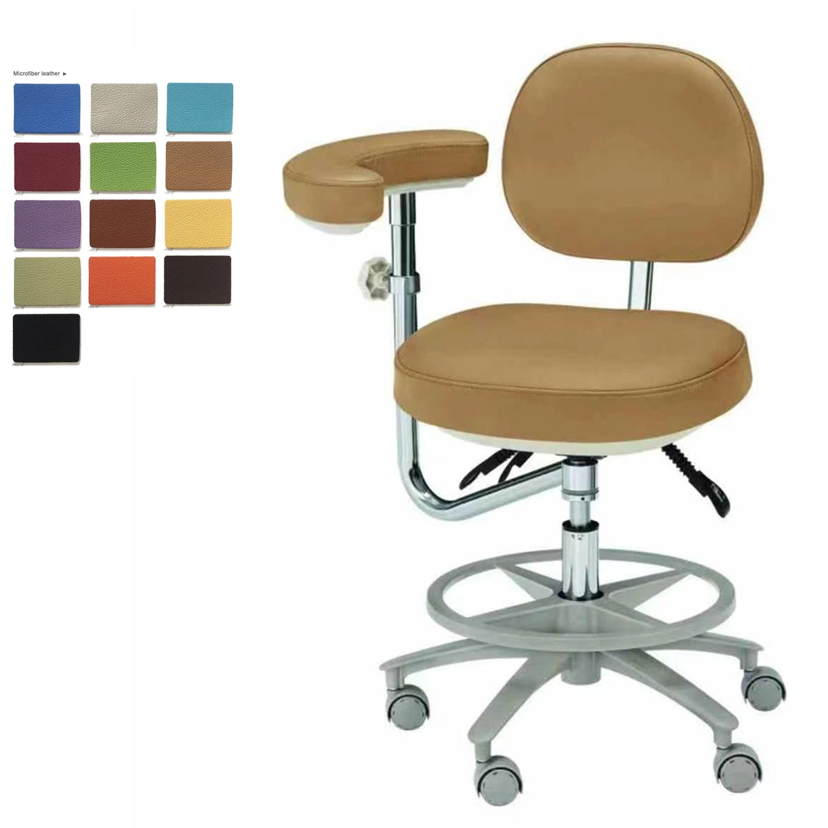 HS-8 Microfiber Leather Doctor Chair Dental Assistant Stool Armrest and Backrest