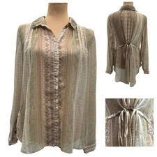 Free People Moonlight Mile Top Vanilla Semi Sheer Hi Low Hem Cinch Back Floral