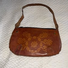 Vintage Floral Embossed Brown Leather Handbag