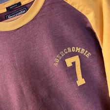VTG Abercrombie & Fitch Muscle Embroidered Garnet Yellow L/Sleeve TShirt XL