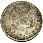 1901 P Barber Quarter Dollar 25 Cents Fine Details Condition - 1865
