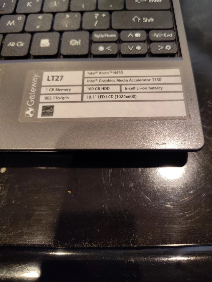 Portátil Gateway 10" LT27 PAV80 Intel Atom N450 1.66 Windows 10 COMO ESTÁ funcionando  Foto 2 de 4