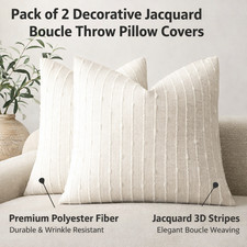 2-Pack Jacquard Boucle Throw Pillow Covers 22 22 Textured Striped Neutral Sofa