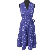 Black Label Evan Picone Blue Polka Dot Wrap Dress Sz 6 Rockabilly Retro Tradwife