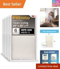 20x25x1 AC Furnace Air Filter, MERV 5, MPR 300, Capture Unwanted Particles, 3...