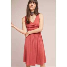 Maeve Anthropologie Nora Textured Ribbed Rust Jersey Stretchy Dress Size Medium