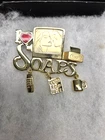 Vtg Danecraft gold tone epoxy TV "I Love Soaps" dangling charms Pin