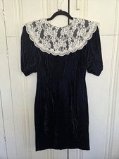 Jessica McClintock Gunne Sax Vintage Navy Velvet Lace Collar Dress Jrs Size 7/8