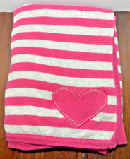 Carter's Little Collection Pink Gray Stripe Knit Baby Blanket W/Solid Pink Heart
