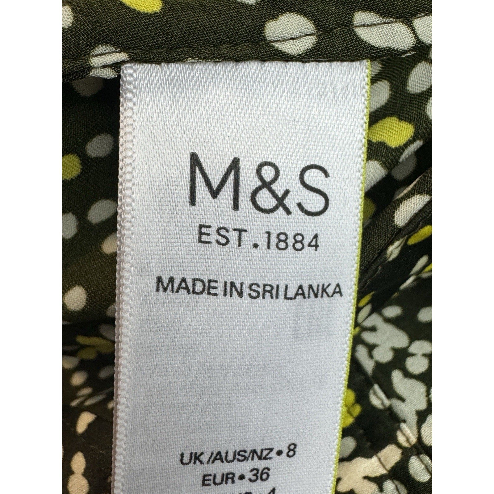 M&S Autograph Satin Blouse Green & Yellow Little Dots Size 8 Top Elegant Light image 9