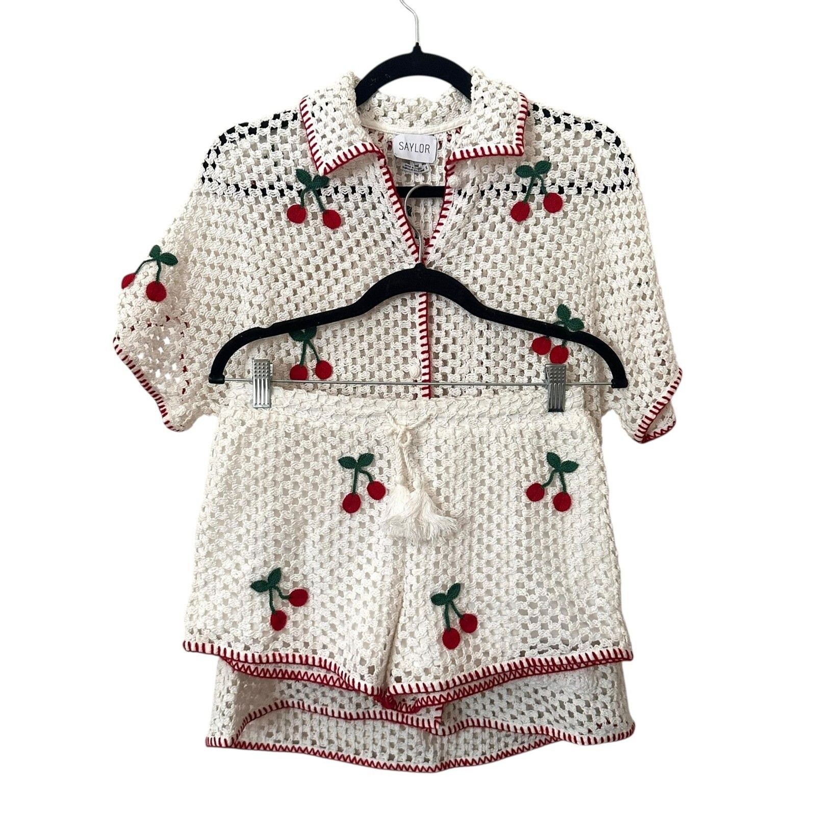 SAYLOR Blithe Cherry Crochet Short Set White Small - image 2