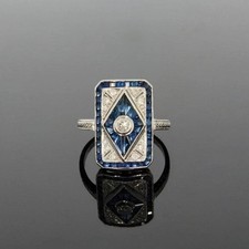 Art Deco Round Lab Created Diamond Engagement Wedding 14K White Gold Finish Ring