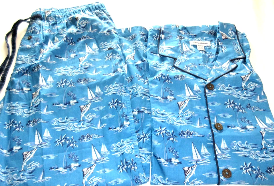 Tommy Bahama Para hombres Tejido Cuello Muesca Pantalón Largo PJ Set Tropical Sea Life Nuevo con Etiquetas Foto 2 de 4