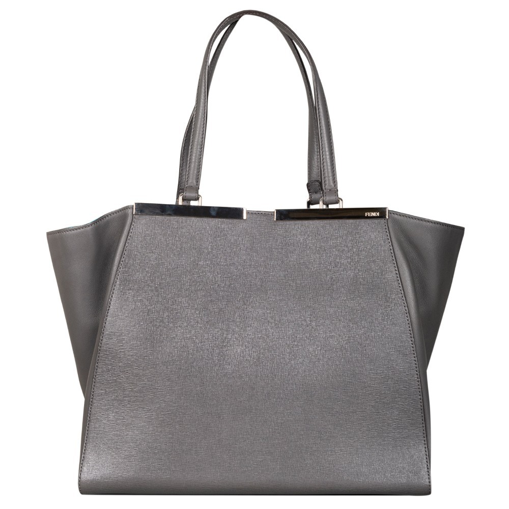 Fendi 3Jours Tote Grey Leather Large Top Handle Bag Silver