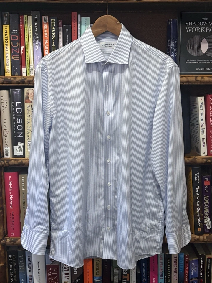 Camisa personalizada a rayas Ledbury The Blue Kent ajuste clásico talla 16 precio de venta sugerido por el fabricante 135 USD Foto 2 de 4