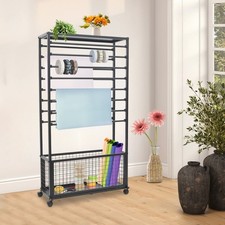 Black Ribbon Holder Organizer Rack 80x32x150cm Mobile Ribbon Holder with Wheels