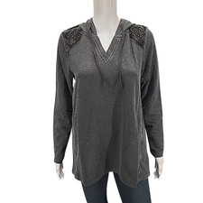 Womens Hoodie Small Size Faded Black French Terry Pockets Long Sleeves Pullover