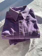 VTG Eddie Bauer Corduroy Shirt  Women M Lavender Long Slv Pockets Button Up