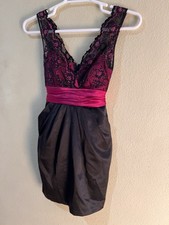 Vintage Y2K Sz 5 Windsor Black Pink Dress Lace Satin Pockets Tie Back Bow w4