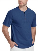 Henley Shirt Herren Baumwolle Kurzarm Ohne Kragen Blau S Knopfleiste Slim Fit