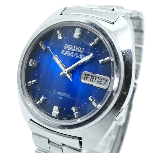 Seiko 5 Actus 7019 7350 Automatic 21J Blue Dial Vintage Watch 37mm Japan Made