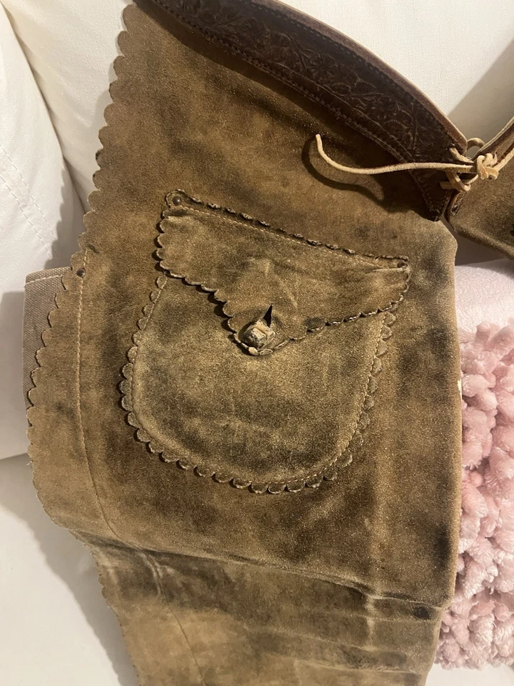 Vtg Suede Leather Western Riding Chaps - Image 2 of 4