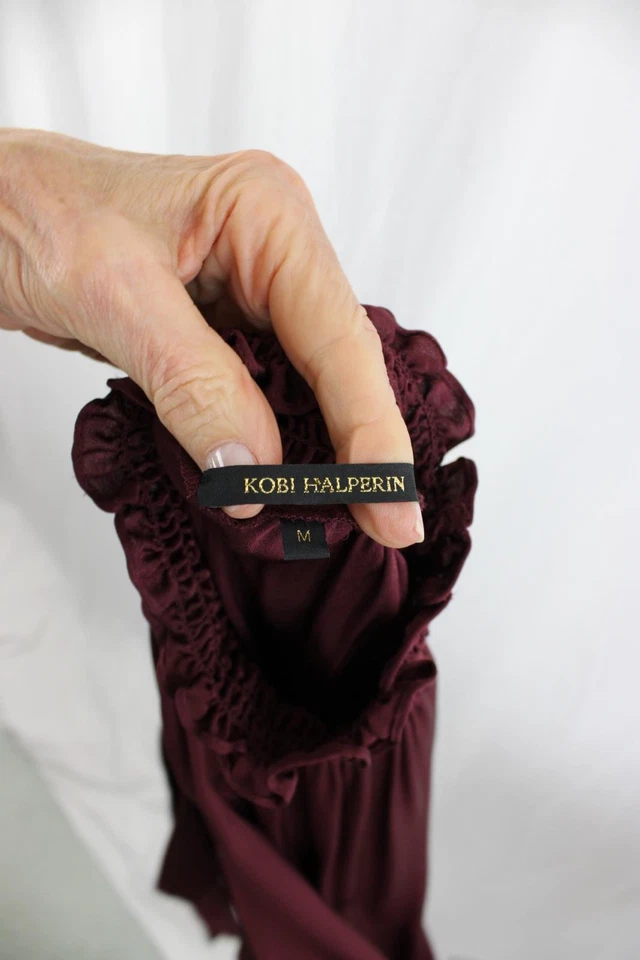 Top manga larga escote ajustado mezcla seda borgoña Kobi Halperin para mujer M Foto 3 de 4