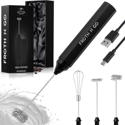 ZULAY KITCHEN Froth N Go Rechargeable Milk Frother – 3-in-1 Handheld Wand with Travel Case