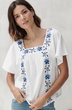 Lucky Brand Embroidered Peasant Blouse Sz M Top Cottagecore Preppy Boho Floral