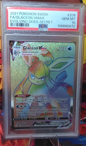 Pokémon Glaceon VMAX 208/203 SWSH07: Evolving Skies Secret Rare Holo PSA 10