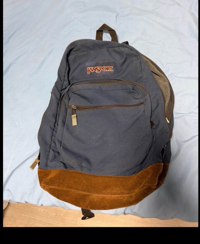 Vintage JanSport Gray/Brown Solid Zip Backpack Adjustable Strap School Travel