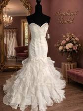 Davids Bridal Nwt Ivory Strapless Mermaid Wedding Gown Ruched Bodice Tiered...