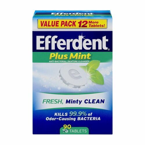 Efferdent Fresh & Clean Antibacterial Denture Cleanser Tablets Mint 90 Ct 3 Pack - Picture 2 of 7