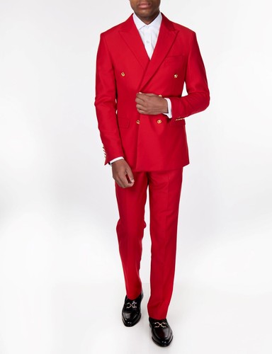 Hommes Classique Ajusté Double Boutonnage Rouge Blazer Or Boutons Veste Vintage - Imagen 3 de 7