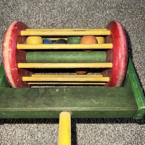 Vintage Wooden Toddler Push Toy with BallsBell Red yellow green Blue Purple 23” - Picture 9 of 9