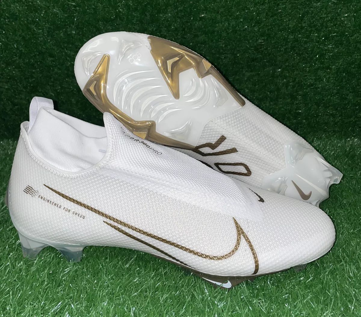 Nike Vapor Edge Pro 360 Men's 8 White Metallic Gold football cleats  AO8277-111