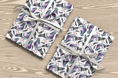 Pigeon Gift Wrap – Watercolour Pigeons Wrapping Paper with Feathers Design W71 - Picture 5 of 44