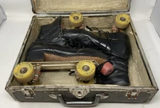 Vintage 70s CHICAGO Hi-Top Black ROLLER SKATES Rannalli Metal Case Mens Size 9?