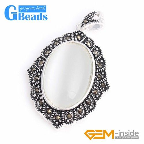 Box Chain Jewelry For Women Oval Beads Marcasite Siver Pendant 26x42mm - Picture 13 of 34