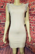 Boho Sheath Dress Size S Small Beige Back Zip Stretch Striped Cap Sleeve Anthro