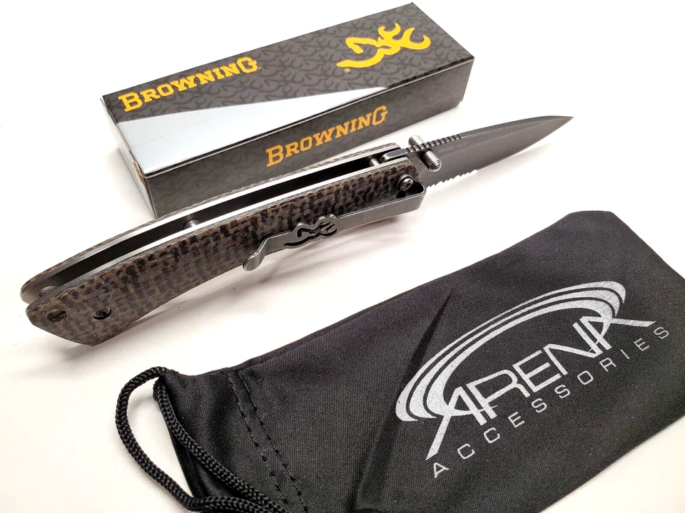 Browning Micarta Manual Open Ball Bearing Pocket Knife EDC Serrated Blade - Image 3 of 4