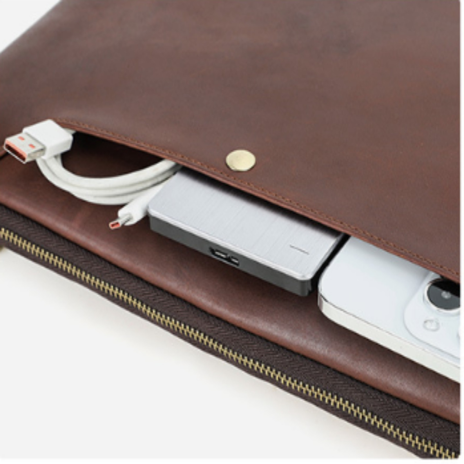 Men&rsquo;s Leather Laptop Sleeve Envelope Bag MacBook Pro Case with Strap