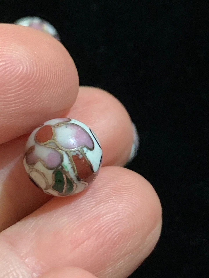 4 件复古白色粉红色花朵叶子 Cloisonne 中国珐琅圆珠 10 毫米 — 第 3/4 张图片
