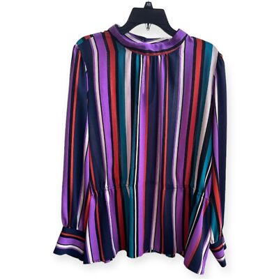 Halogen Women s Multicolor Striped Vibrant Art Deco Long Sleeve Blouse Top 3X