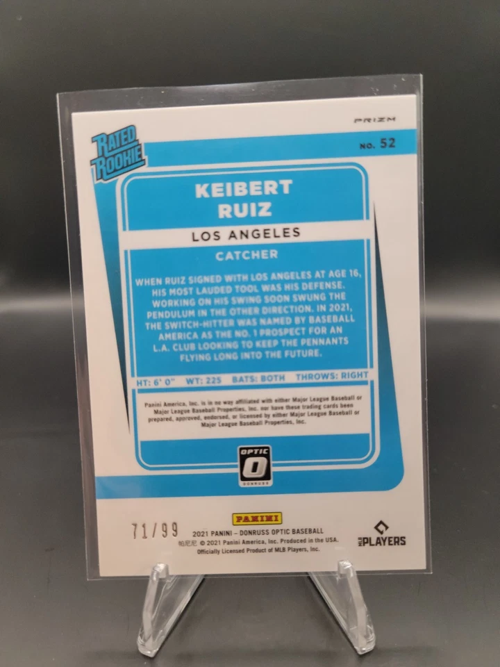 2021 Panini Donruss Optic Rated Blue Velocity Prizm /99 Keibert Ruiz Rookie RC - Image 2 of 2