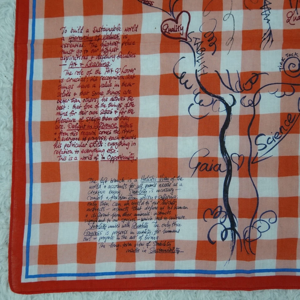 M715 Vivienne Westwood Red Plaid Cotton Scarf Scarves Pocket Square 18.5" X 19" - Image 4 of 4