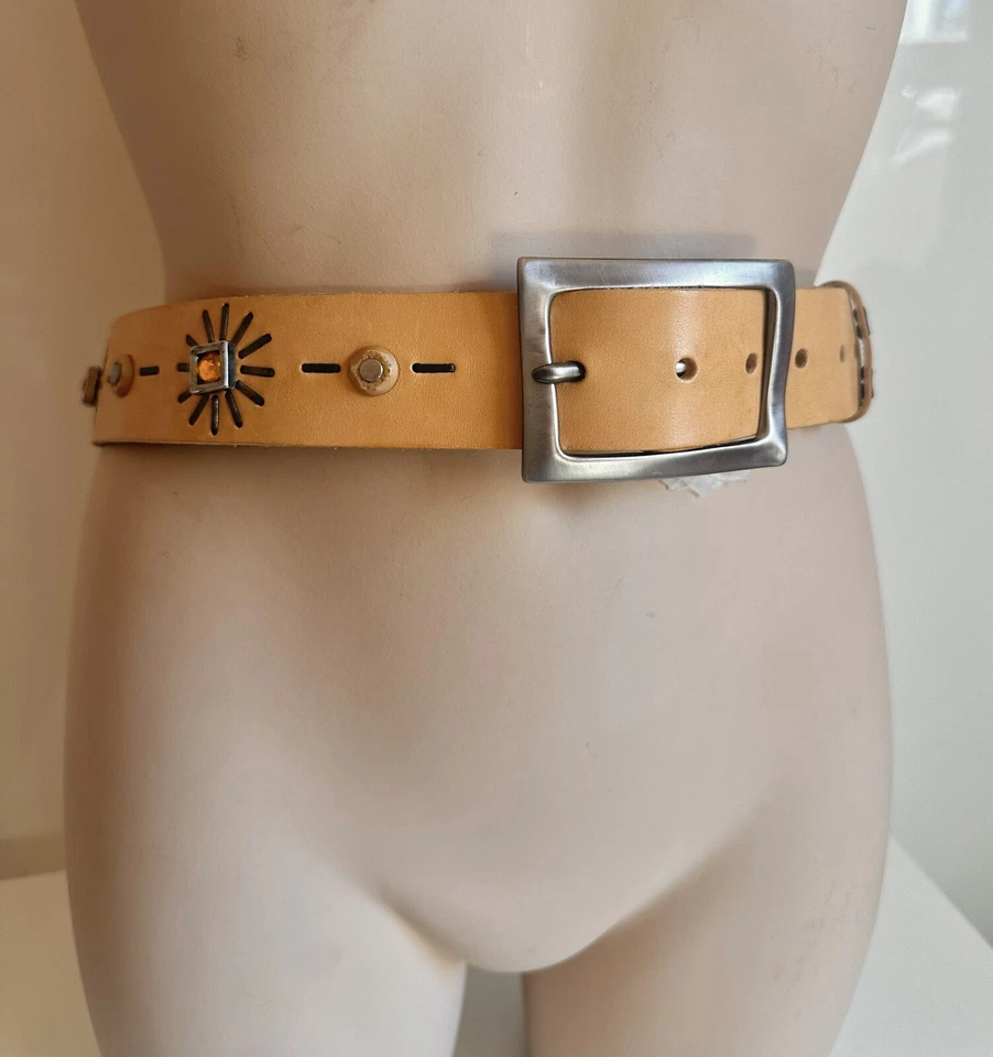 Orciani Vintage Belt Light Brown Leather COWBOY Western SILVER Buckle Studs 95 L - Image 2 of 4