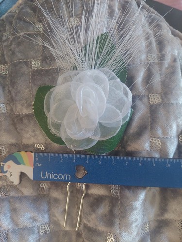 Gorgeous White Floral Hairpin with Embellishments and Foliage By Cara's Crowns - Picture 12 of 13