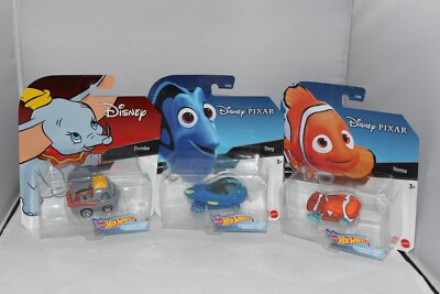 Disney Pixar Hot Wheels Character Cars Finding Nemo And Dory Dumbo Lot Of 3
