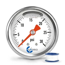 CARBO Gauge 0-30 psi Fuel Pressure Oil Pressure 1.5" Liquid Filled, White Dial 